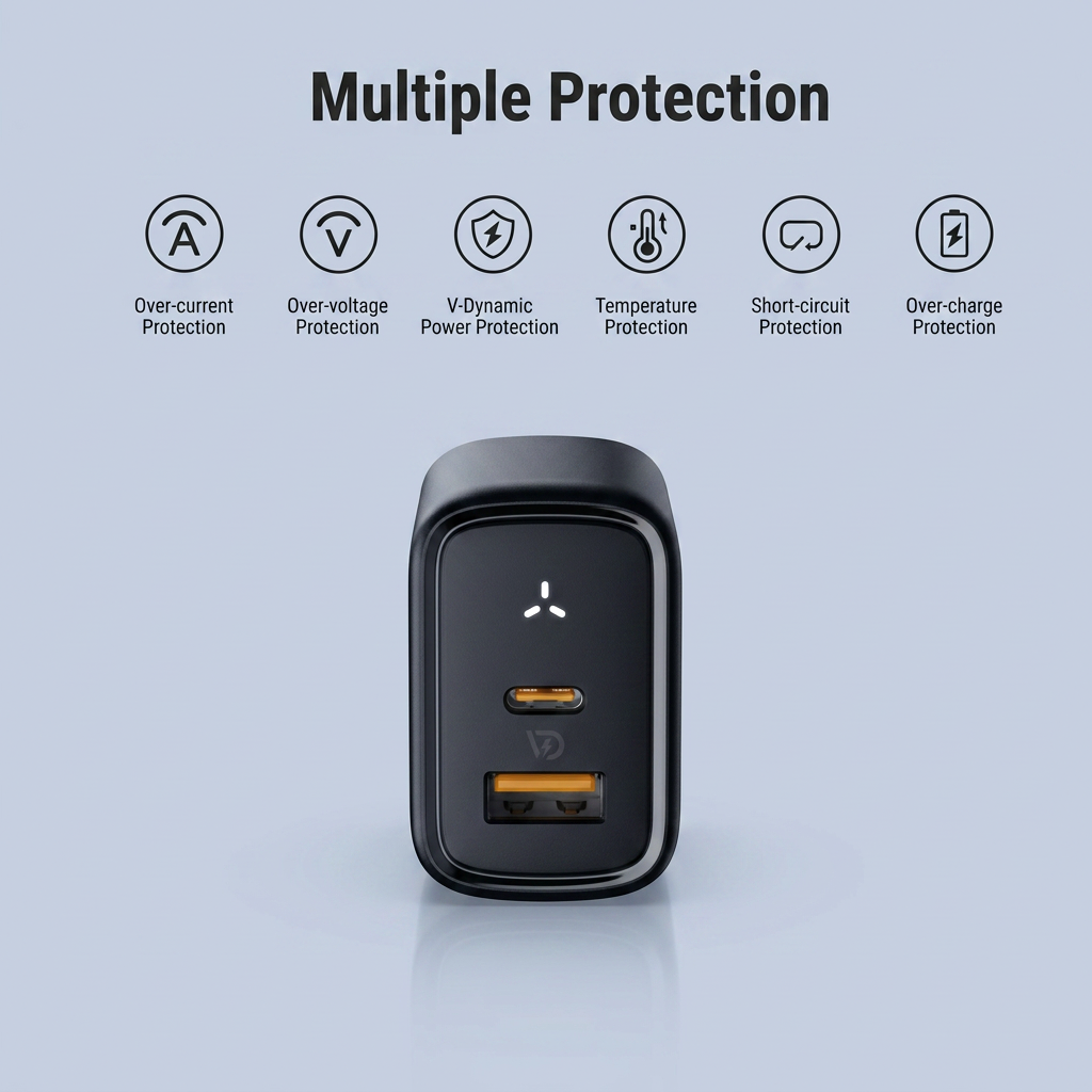 Voltme 2-Port 35W USB-C GaN Fast Charger Mini Travel Power Adapter with USB-C PD & USB-A