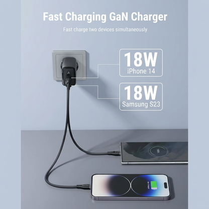 Voltme 2-Port 35W USB-C GaN Fast Charger Mini Travel Power Adapter with USB-C PD & USB-A