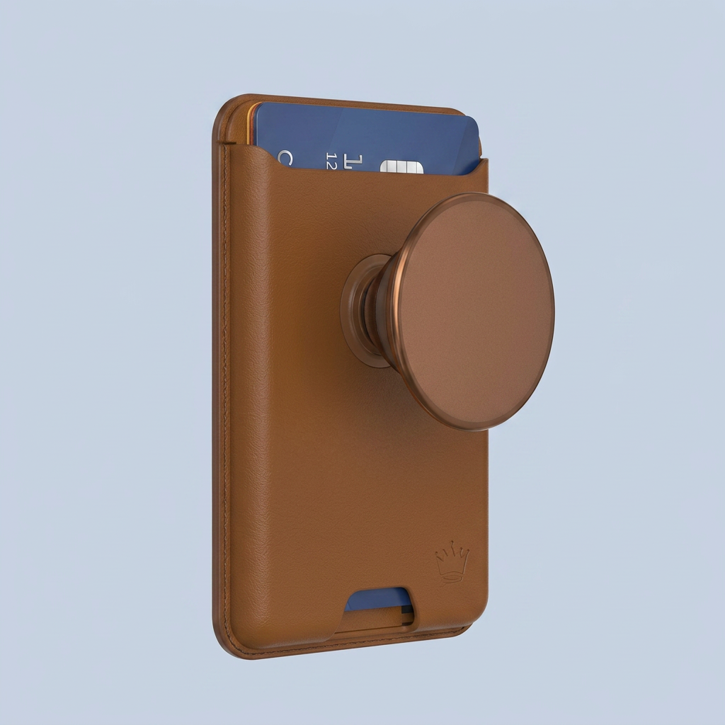 Popsockets Phone Holder Pop Wallet Grip Leather Magsafe Cognac back view