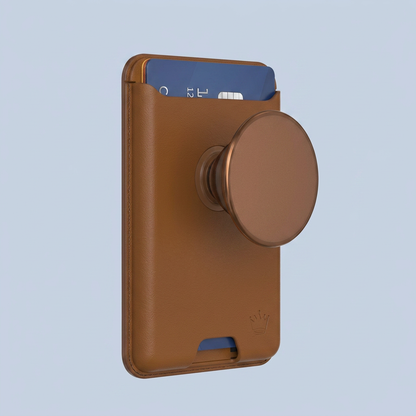 Popsockets Phone Holder Pop Wallet Grip Leather Magsafe Cognac back view