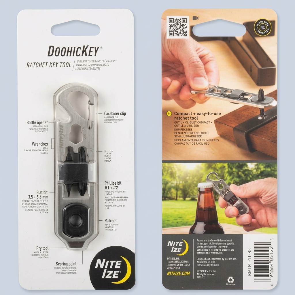 Niteize DoohicKey Ratchet Key Tool - Keychain Multitool with Carabiner Clip product photo