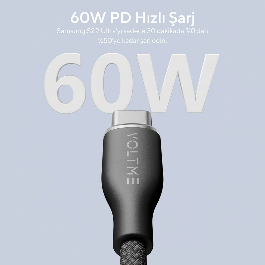 Voltme Bawer Link Rugg USB-A TO USB-C Fast Charging Cable -1 8M 60W 3A-Black product photo