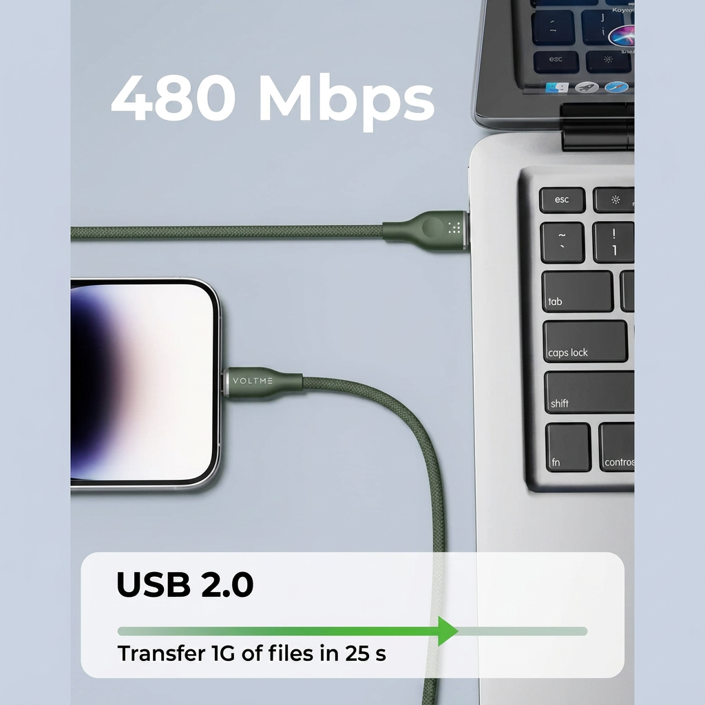 VOLTME iPhone Lightning Cable 2 0m - USB-A to Lightning 3A Fast Charging Dual Nylon Braid