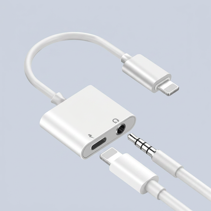 Devia 2-in-1 to Adapter 3 5mm Jack + Charging - White charger product photo
