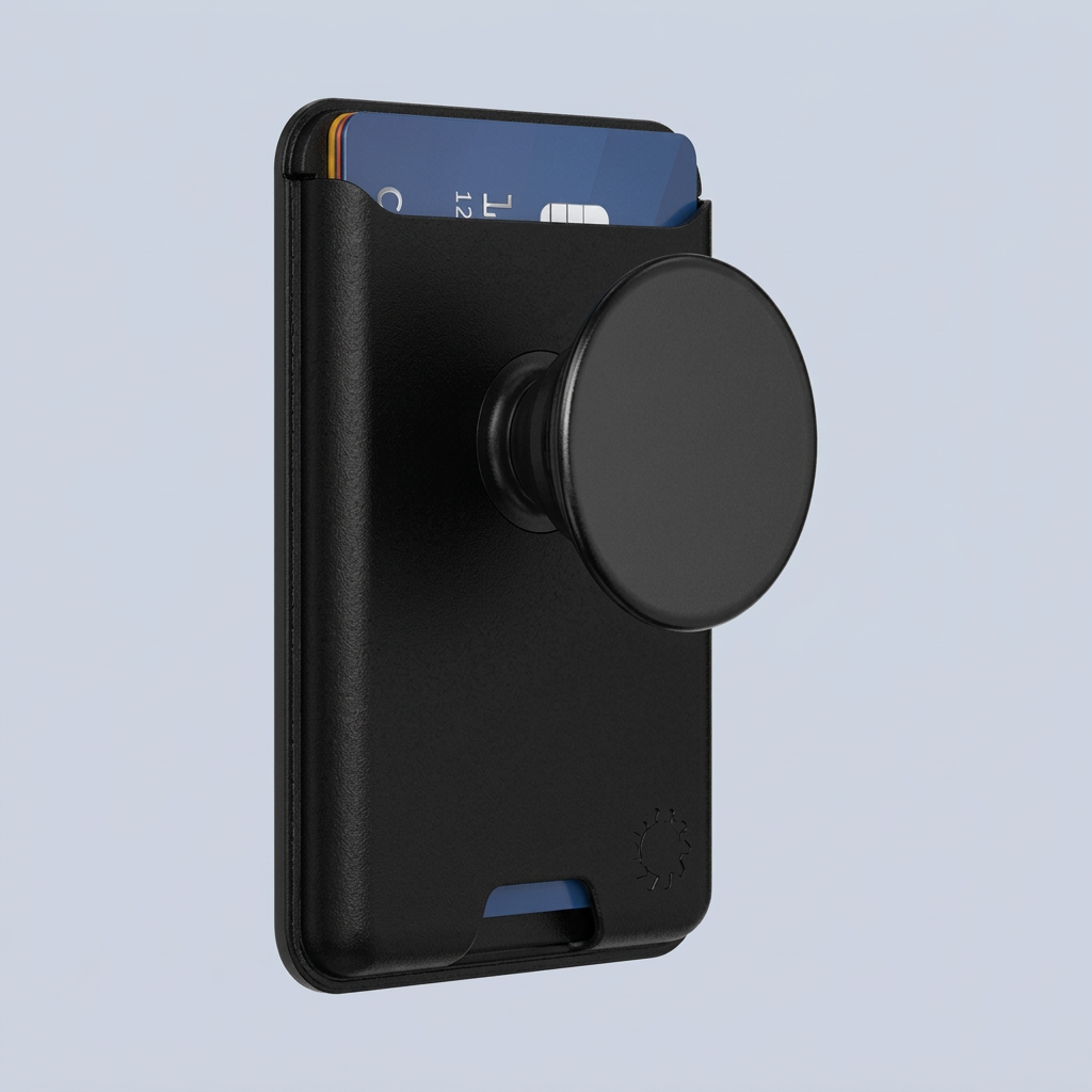 PopSockets Phone Wallet for MagSafe Phone Card Holder with Grip - Black back view