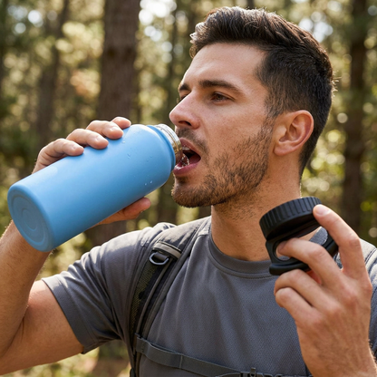 Fifty 34oz - Crater Blue Bottle-3 Finger Grip Cap V34001BL0-A - Blue product photo