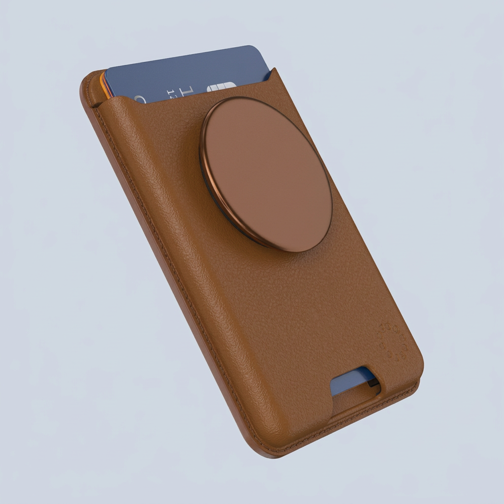 Popsockets Phone Holder Pop Wallet Grip Leather Magsafe Cognac side view