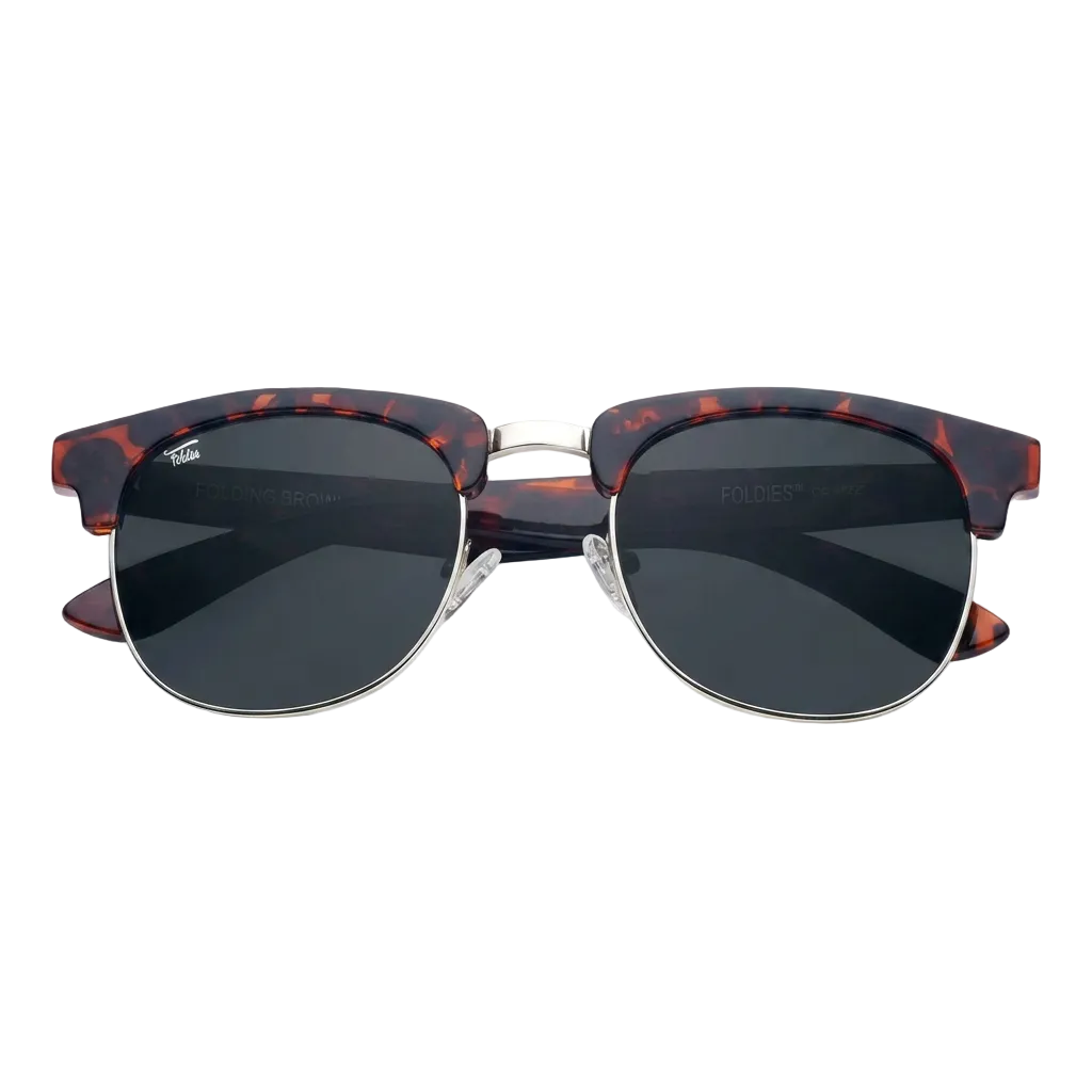Foldies Tortoise Shell Folding Browline Sunglasses with Polarized Black Lenses product