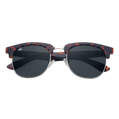 Foldies Tortoise Shell Folding Browline Sunglasses with Polarized Black Lenses product