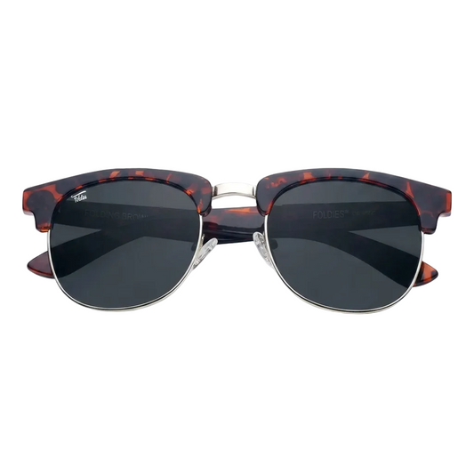 Foldies Tortoise Shell Folding Browline Sunglasses with Polarized Black Lenses product