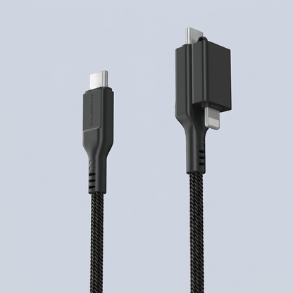 AmazingThing 2-in-1 PD 60W 1 2M USB-C To USB-C + Lightning Cable - Black product photo