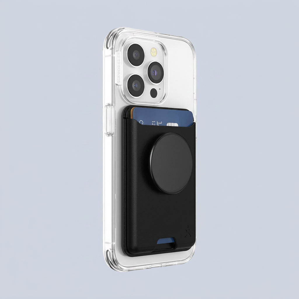 PopSockets Phone Wallet for MagSafe Phone Card Holder with Grip - Black side view
