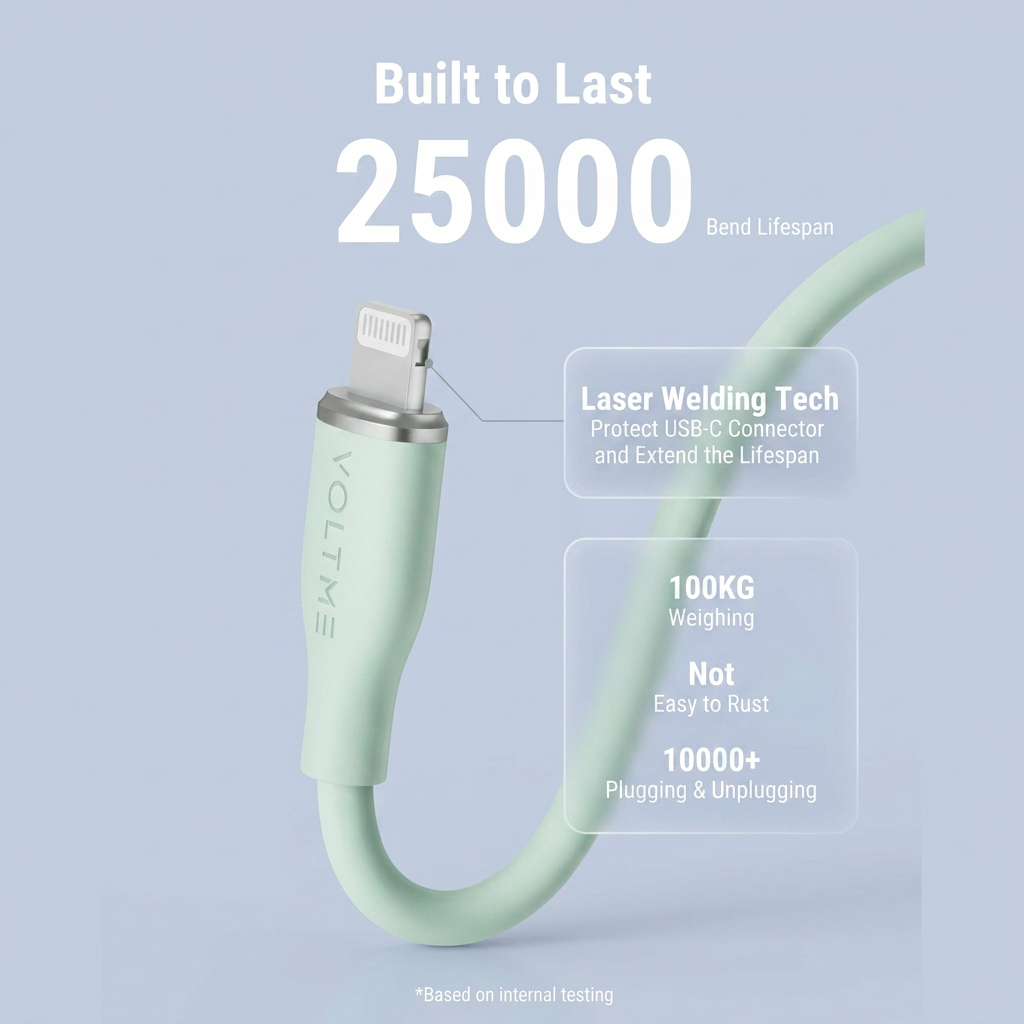 Voltme Powerlink Moss Liquid Silicon Cable USB A to Lightning 3A 60W 1 2M Zinc-Alloy
