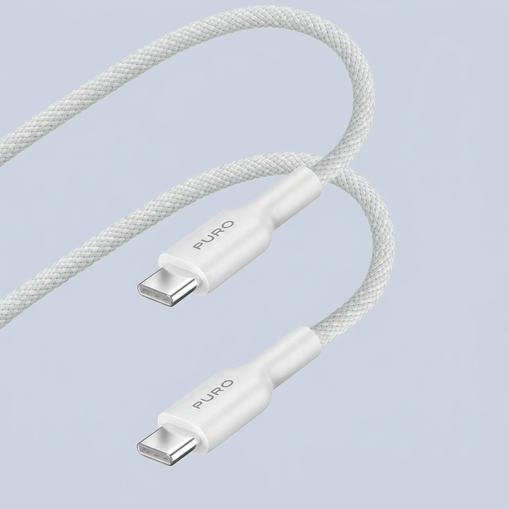 Puro Fabric Cable From USB-C To USB-C 1 2m - Whit back view