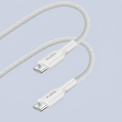Puro Fabric Cable From USB-C To USB-C 1 2m - Whit back view