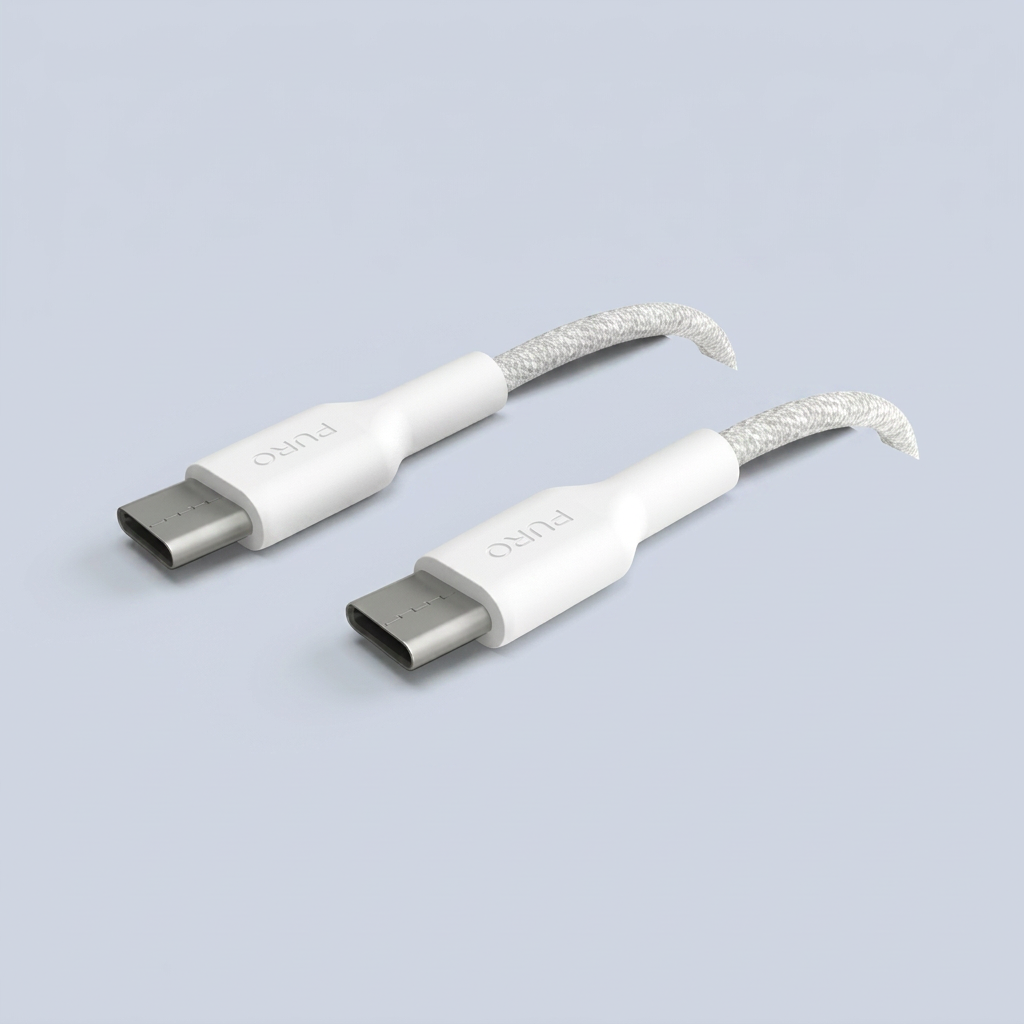 Puro Fabric Cable From USB-C To USB-C 1 2m - Whit side view