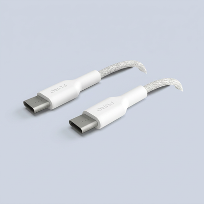 Puro Fabric Cable From USB-C To USB-C 1 2m - Whit side view
