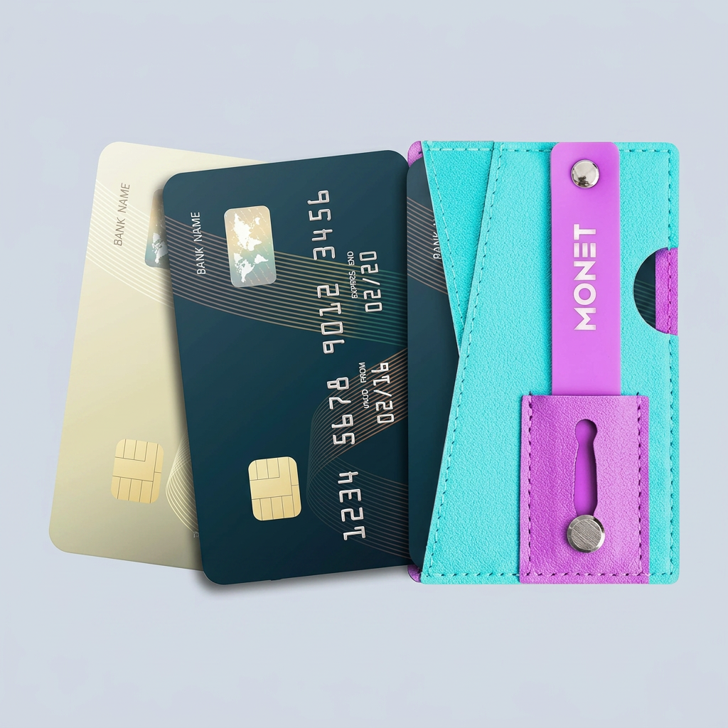 Monet Ultra Grip 3-in-1 Smartphone Wallet and Card Holder Kickstand - Cyan Purple in-use