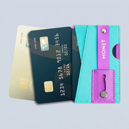 Monet Ultra Grip 3-in-1 Smartphone Wallet and Card Holder Kickstand - Cyan Purple in-use