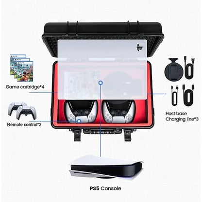 Devaso Hard Shell Travel Waterproof Case for Playstation 5 Console, Controllers, Games and Accessories - Black