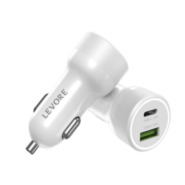 Levore Car Charger 51W USB-C PD and USB-A- White