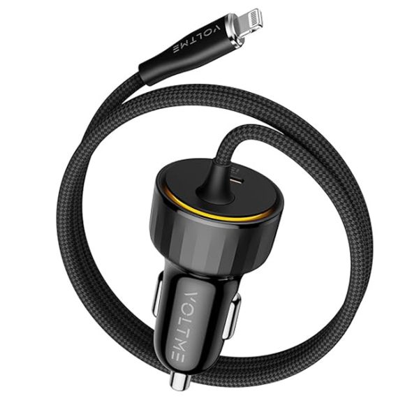 VOLTME Cazo Series PD 57W USB C Car Charger, Built-in Lightning Cable iPhone Car Charger