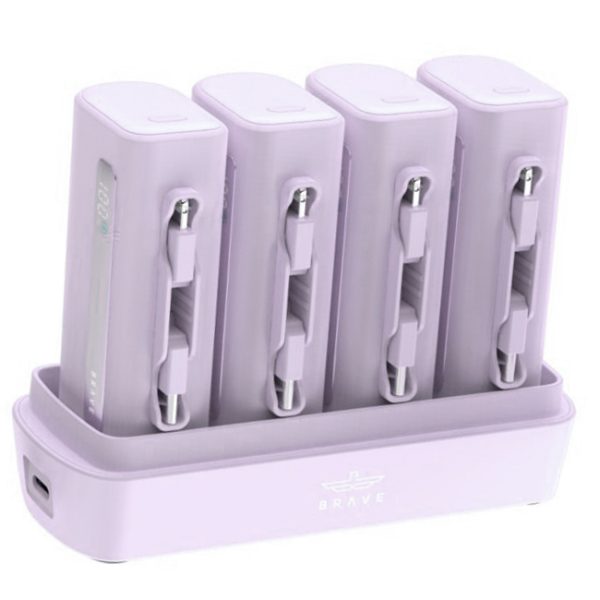 Brave 4-in-1 5000mAh Power Bank Station | 22.5W USB-C Fast Charger | Type-C & Lightning | for iPhone, Samsung & More - Purple