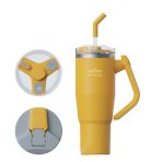 Brave Temp Guard Vacuum Insulated Travel Mug – 180° Rotating Handle, 24H Cold & 12H Hot Retention, Leak-Proof Lids, 1200mL - Yellow