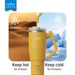 Brave Temp Guard Vacuum Insulated Travel Mug – 180° Rotating Handle, 24H Cold & 12H Hot Retention, Leak-Proof Lids, 1200mL - Yellow - Image 2