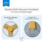 Brave Temp Guard Vacuum Insulated Travel Mug – 180° Rotating Handle, 24H Cold & 12H Hot Retention, Leak-Proof Lids, 1200mL - Yellow - Image 3